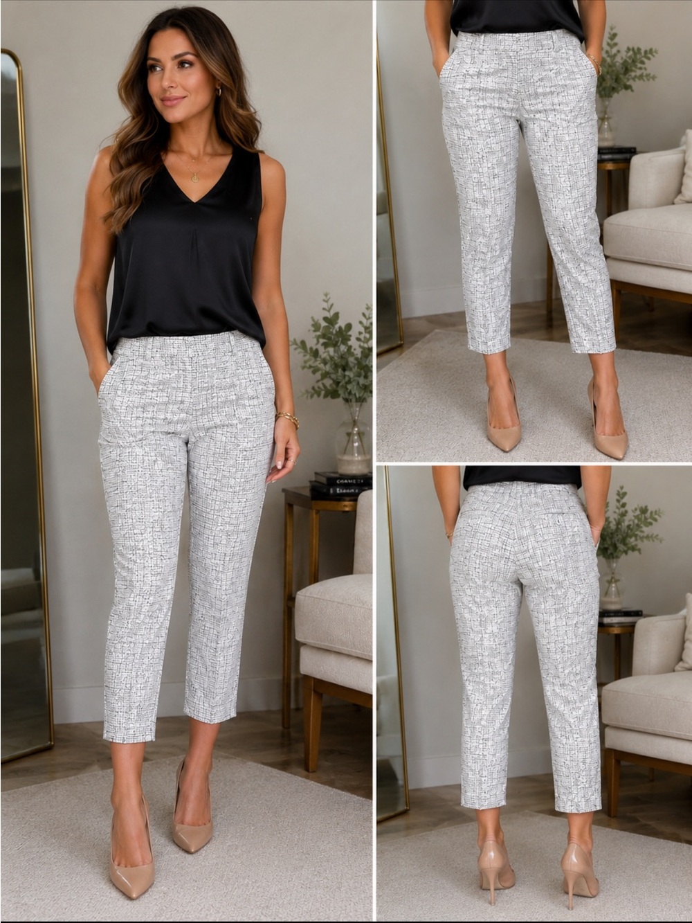 Amanda+Chelsea 
Textured Grey Cropped Ponte Pants - Women